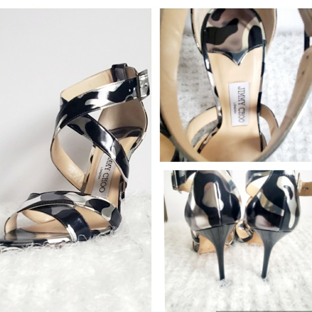 JIMMY CHOO Black & Silver Camo Heels Sz 7